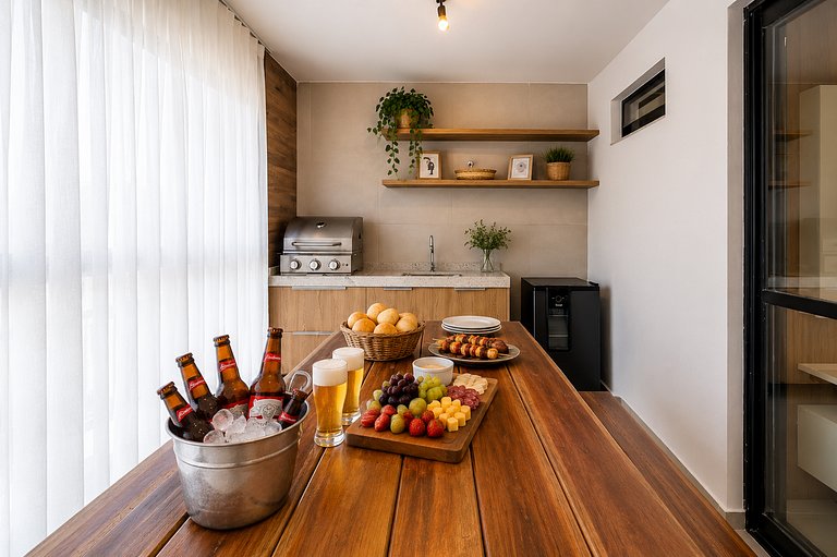 Balcón gourmet, barbacoa y piscina en Barra | San Martin | D